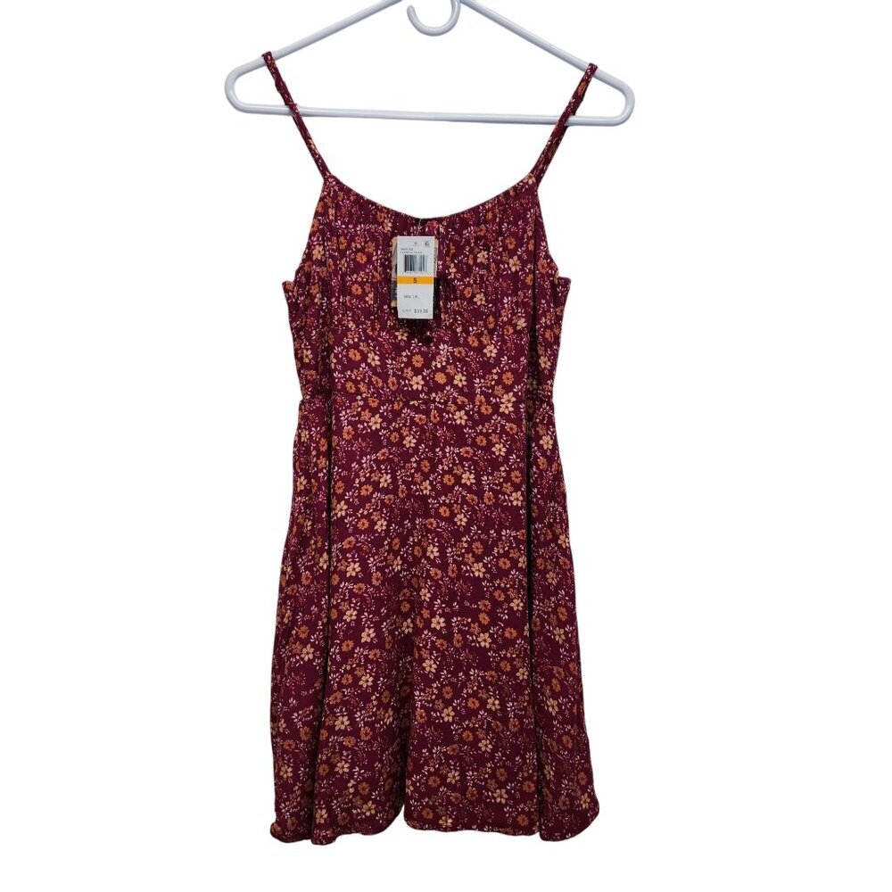 Womens SELFIE Sleeveless Floral Burgundy Mini Dress Size S